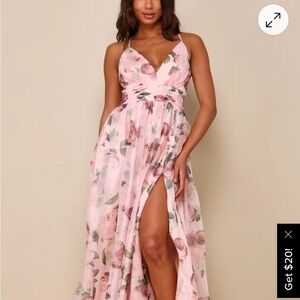 Lulus Romance That Wows Blush Floral Print Organza Maxi Dress